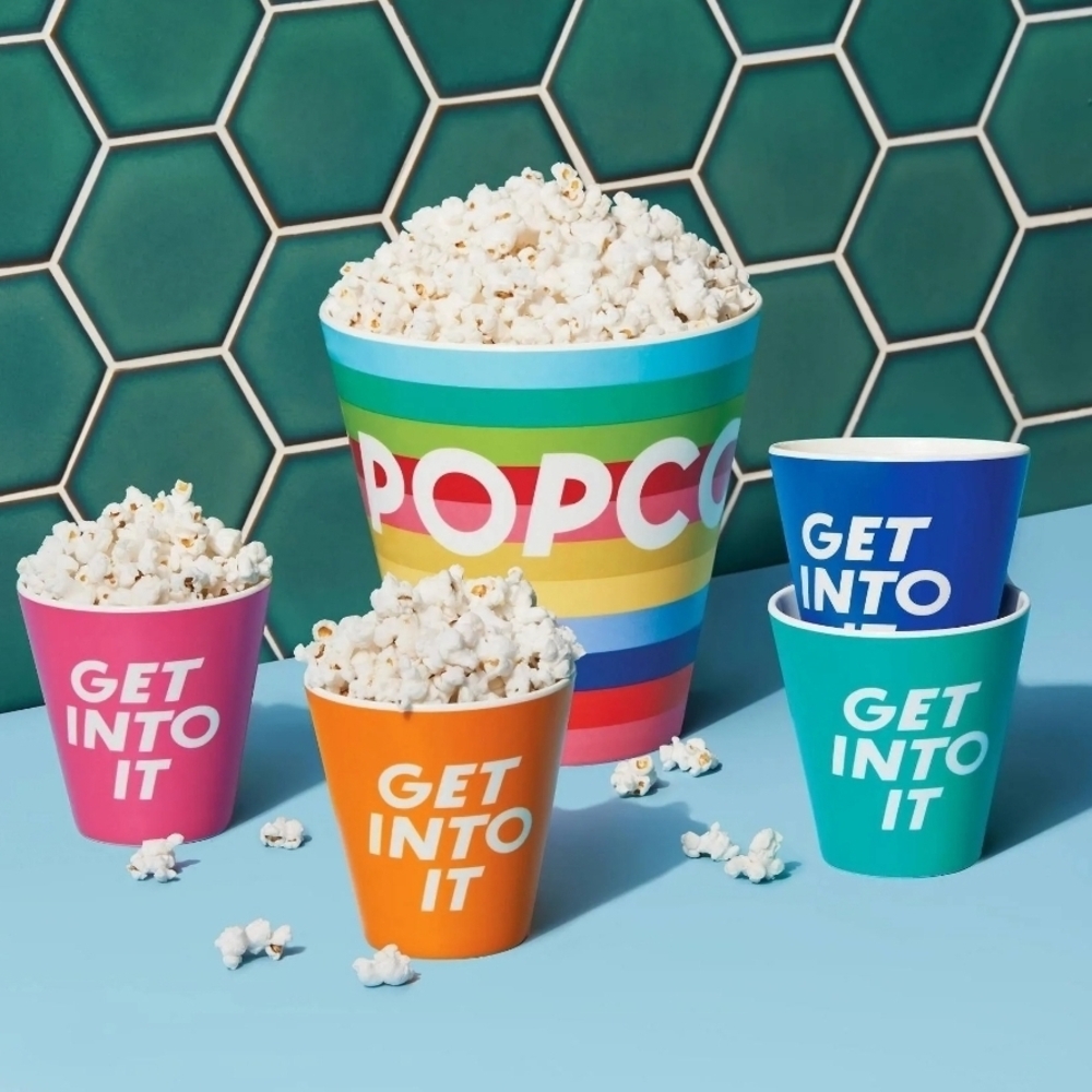 Popcorn Bowl & Cups Set By TABITHA BROWN Pink, Orange, Green, Blue